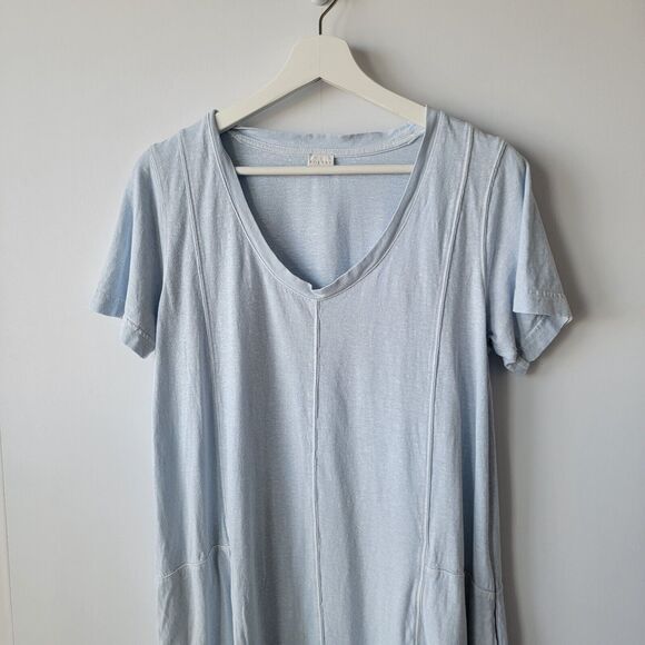 poetry short sleeve with pockets Hemp Cotton Lagenlook Flowy dress size 2 - Picture 3 of 7